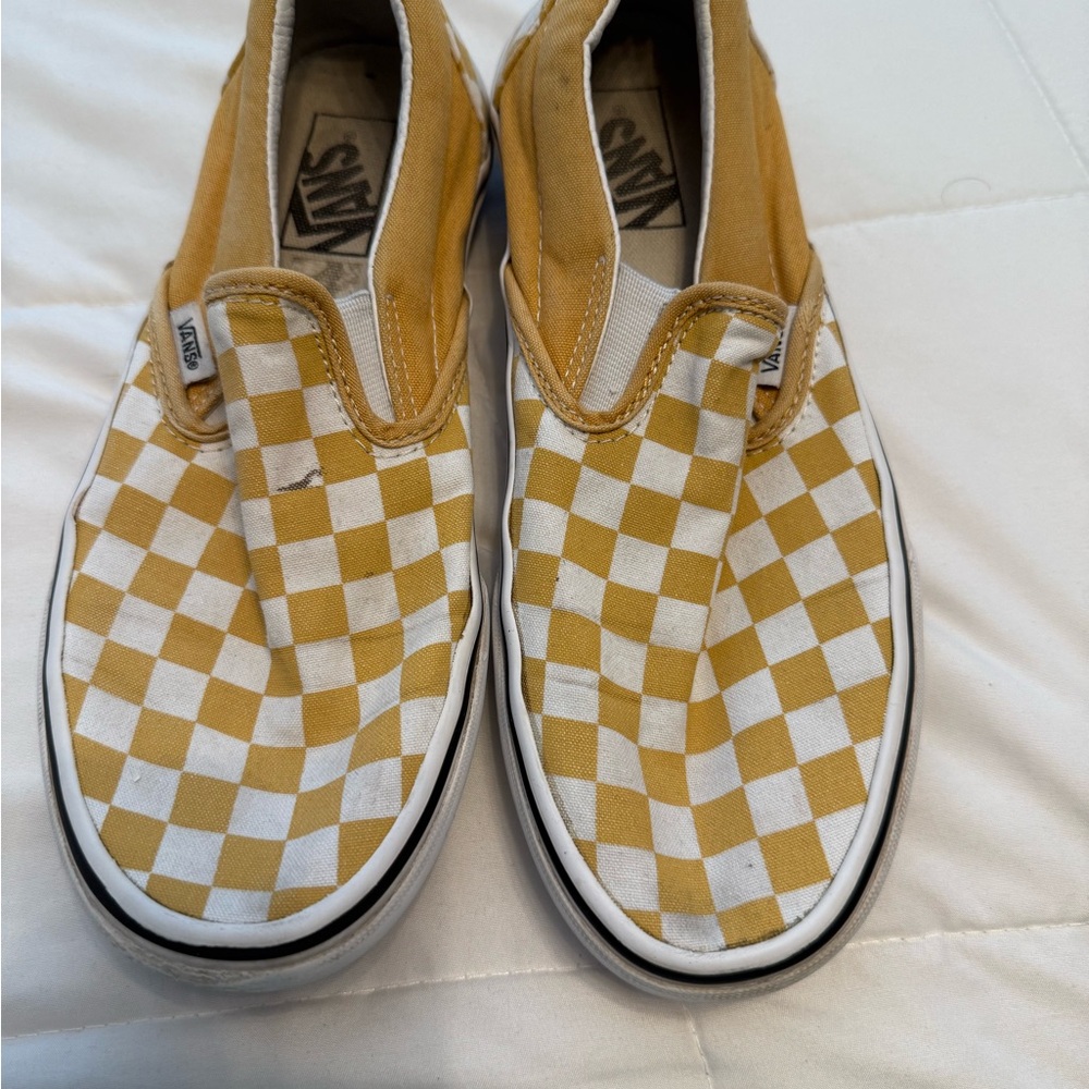 Vans Womans Yellow and White Checkerboard Slip-On Sneakers